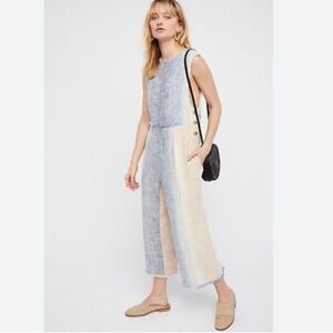 Free People Moab Jumper Low V-Back Striped Cotton Jumpsuit